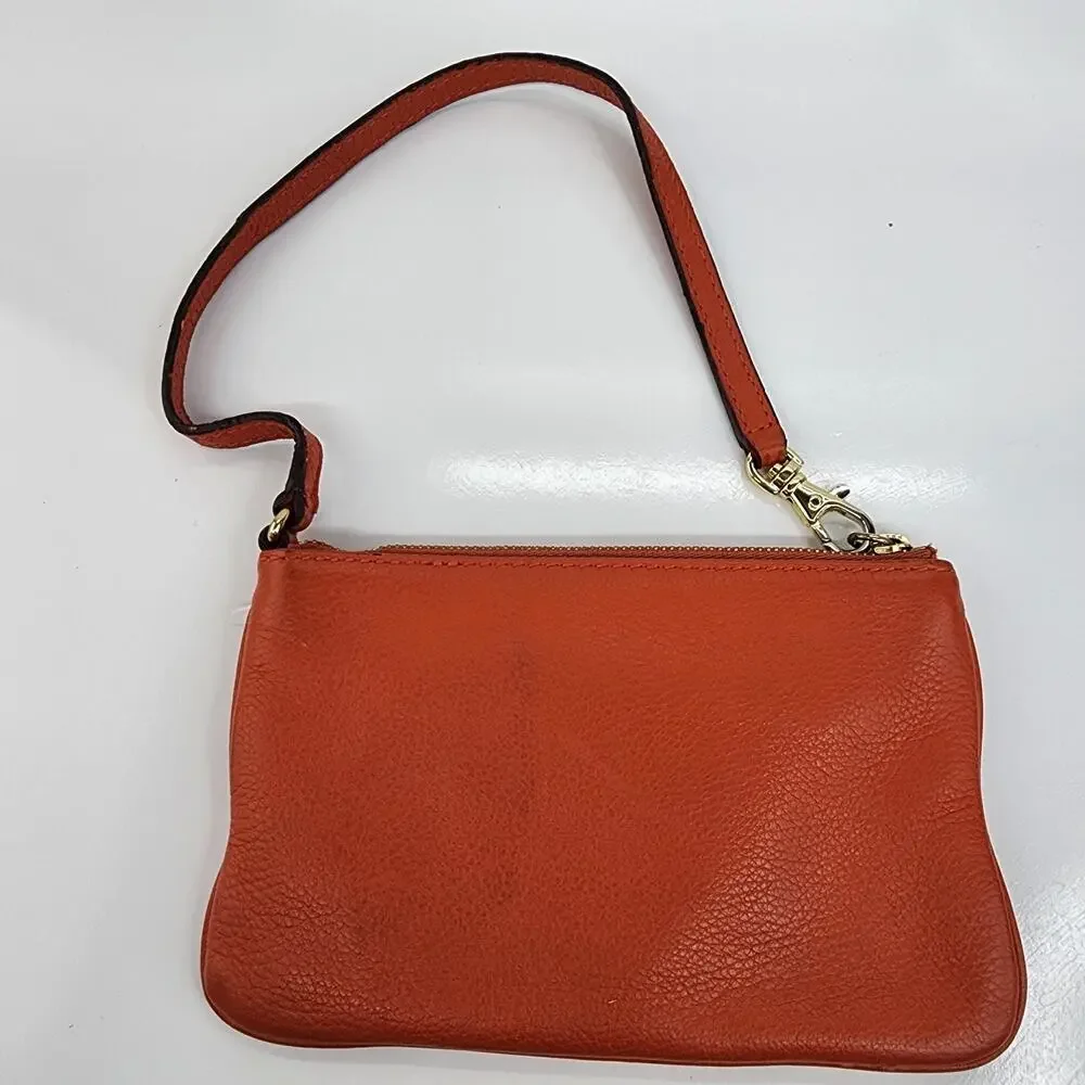 Michael Kors Fulton Wristlet Clementine Leather Orange Zip Clutch 7" Strap Flaws - Picture 4 of 12
